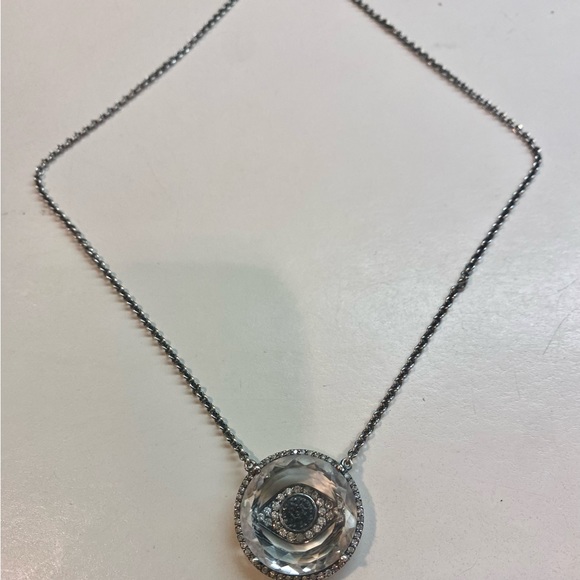 One-of-a-kind evil eye pendant. Silver with sapphire and Indian diamond chips. - Picture 3 of 3